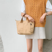 ミニトートバッグ ハンドバッグ レディース カバン 鞄 手提げ キャンバス 帆布 ポケット ファスナー 無地 シンプル エコ ランチ 通勤 通学 便利 お出かけ お散歩 買い物 デイリー 普段使い サブバッグ かばん ジッパー 仕切り 小さめ かわいい おしゃれ カジュアル 女性 婦人 カーキ ブラック オフホワイト