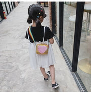 ショルダーバッグ バッグ キッズ  子供用バッグ オーロラ生地 ハート ラメ レインボーカラー 斜めがけ エナメル 可愛い 女の子