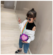 ショルダーバッグ バッグ キッズ  子供用バッグ オーロラ生地 ハート ラメ レインボーカラー 斜めがけ エナメル 可愛い 女の子