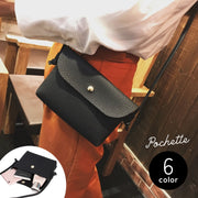 ポシェット ショルダーバッグ ミニバッグ レディース 女性 鞄 カバン コンパクト 小さめ 長方形 薄い マグネットボタン フェイクレザー PUレザー ブラック ピンク グレー シンプル フォーマル フェミニン カジュアル おしゃれ かわいい キュート