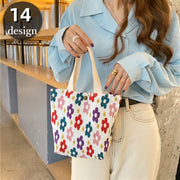 ハンドバッグ ミニトートバッグ レディース 女性用 鞄 カバン 花柄 水玉 帆布 手提げ マグネットホック ボタン コンパクト 小さめ カジュアル かわいい お出かけ カラバリ豊富
