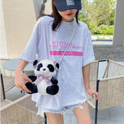 ポシェット ショルダーバッグ レディース 女性 キッズ ジュニア 子ども 子供 女の子 鞄 カバン チャック ジッパー 小型 コンパクト 小さめ パンダ リボン フェイクパール ブラック ホワイト ガーリー 可愛い キュート おしゃれ