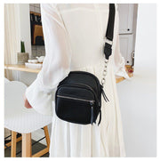 ショルダーバッグ ポシェット ミニショルダー レディース bag 鞄 ファスナー付 3ポケット 幅広ストラップ チェーンストラップ コンパクト ホワイト ブラック 可愛い おしゃれ