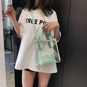 2wayバッグ ハンドバッグ ショルダーバッグ レディース 女性 カバン 鞄 四角形 スクエア ビニールバッグ ロゴ 透明 ブラック ピンク シンプル カジュアル ポップ かわいい キュート 涼し気 クール おしゃれ 夏