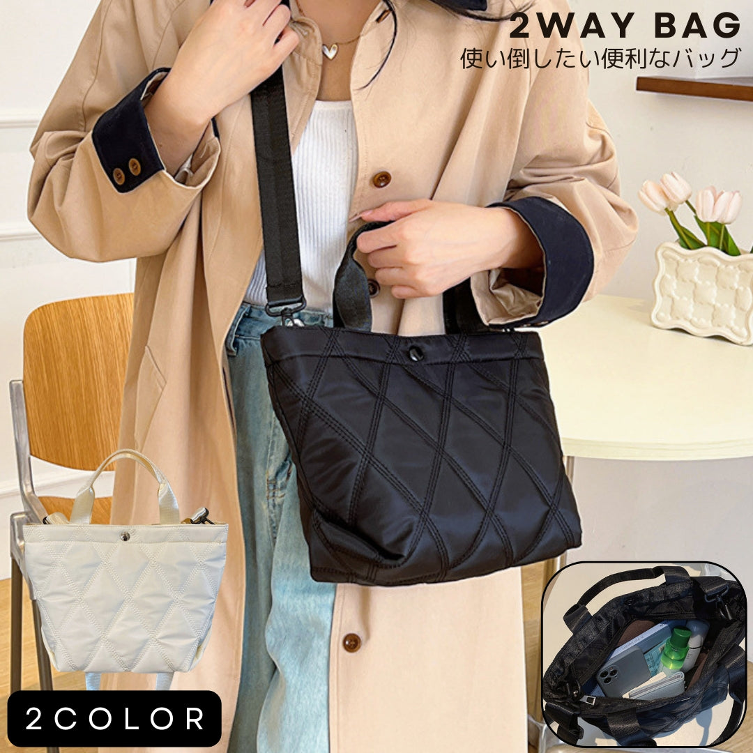 2WAY ミニ ショルダーバッグ 肩掛け 斜め掛け 軽量 ハンドバッグ コンパクト レディース キルティング 小さめ 斜めがけ 手提げ 肩かけ 春 夏 秋 冬 無地 シンプル おしゃれ メンズ 男女兼用 散歩 カジュアル 通年 着回し ブラック ホワイト 黒 白 女性 男性