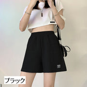 ショートパンツ レディース ボトムス 半ズボン 無地 ロゴ ウエストゴム 定番 おしゃれ 可愛い カジュアル シンプル 部屋着 ヨガ トレーニング お出かけ デイリー 女の子 女性用 婦人用