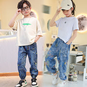 デニムパンツ キッズ 男女兼用 薄手 9分丈 ジョガーパンツ ジーンズ ジーパン 子供服 ジュニア 春夏 ロングパンツ 長ズボン 裾ゴム カジュアル 通園 通学 男の子 女の子 ボトムス 小学生 幼稚園 お出かけ 男の子 女の子 子ども こども