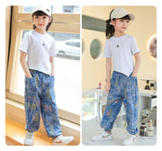 デニムパンツ キッズ 男女兼用 薄手 9分丈 ジョガーパンツ ジーンズ ジーパン 子供服 ジュニア 春夏 ロングパンツ 長ズボン 裾ゴム カジュアル 通園 通学 男の子 女の子 ボトムス 小学生 幼稚園 お出かけ 男の子 女の子 子ども こども