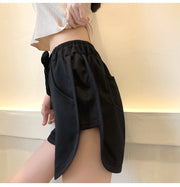 ショートパンツ 短パン レディース 女性 婦人 ズボン パンツ ボトムス ポケット付き ウエストゴム 無地 黒 白 青 単色 シンプル かわいい 可愛い 部屋着 お出かけシーン 夏