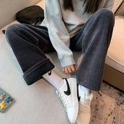 ロングパンツ ワイドパンツ 長ズボン レディース 女性 婦人 裏起毛 シンプル ベーシック ブラック 黒