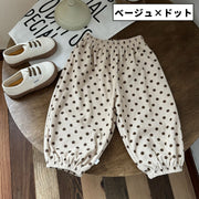 ロングパンツ 長ズボン ボトムス キッズ 子供 男の子 女の子 ユニセックス 男女兼用 秋冬 ウエストゴム ランタンパンツ ゆったり 動きやすい 小学生 裾ゴム 英字 アルファベット チェック柄 水玉柄 ドット おしゃれ かわいい ナチュラル シンプル カジュアル 80 90 100 110 120