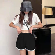 ショートパンツ レディース 女性 ボトムス ショート丈 ライン ウエストゴム シンプル カジュアル スポーティ スポーツ フィットネス ヨガ ダンス かっこいい スリム おしゃれ
