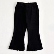ロングパンツ フレアパンツ 子供 キッズ ベビー 女の子 ベルボトム ボトムス 無地 リブ ドット柄 チェック柄 カジュアル 長ズボン ラッパズボン イージーパンツ ウエストゴム デイリー 普段着 着回し 子ども こども 女児 子供服