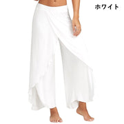 ヨガパンツ ダンス用パンツ ロングパンツ フレア レディース ヨガウェア ボトムス 長ズボン スリット ドレープ 無地 シンプル おしゃれ かわいい ブラック 黒 グレー 体系カバー ゆったり ワイド 20代 30代 40代 50代 60代