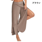 ヨガパンツ ダンス用パンツ ロングパンツ フレア レディース ヨガウェア ボトムス 長ズボン スリット ドレープ 無地 シンプル おしゃれ かわいい ブラック 黒 グレー 体系カバー ゆったり ワイド 20代 30代 40代 50代 60代