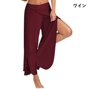 ヨガパンツ ダンス用パンツ ロングパンツ フレア レディース ヨガウェア ボトムス 長ズボン スリット ドレープ 無地 シンプル おしゃれ かわいい ブラック 黒 グレー 体系カバー ゆったり ワイド 20代 30代 40代 50代 60代