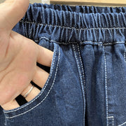 デニムパンツ ジーンズ ジーパン キッズ 子供服 子ども服 男の子 女の子 ボトムス ロングパンツ 長ズボン ゴムウエスト ポケットあり 無地 ブルー ブラック シンプル カジュアル かわいい キュート クール かっこいい おしゃれ