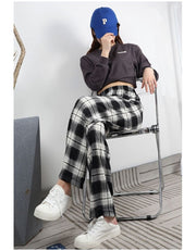 ロングパンツ ワイドパンツ レディースファッション 女性用 ボトムス 長ズボン カジュアル ストレート ハイウエスト ウエストゴム フリーサイズ チェック イージーパンツ おしゃれ