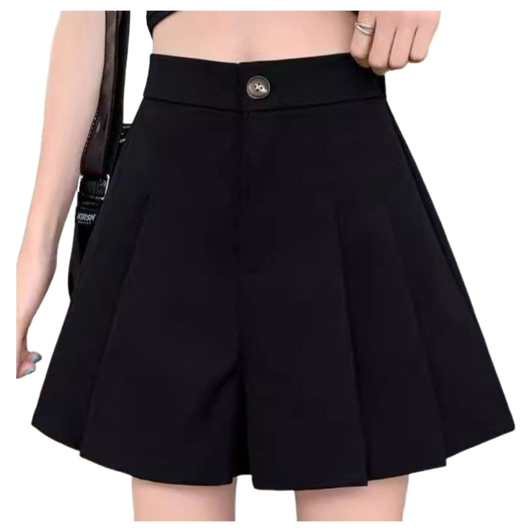 キュロットパンツ キュロットスカート レディース スカパン 女性 ショートパンツ ボタン プリーツ ボトムス 短パン 膝上 ミニ丈 大きいサイズ 単色 無地 シンプル かわいい