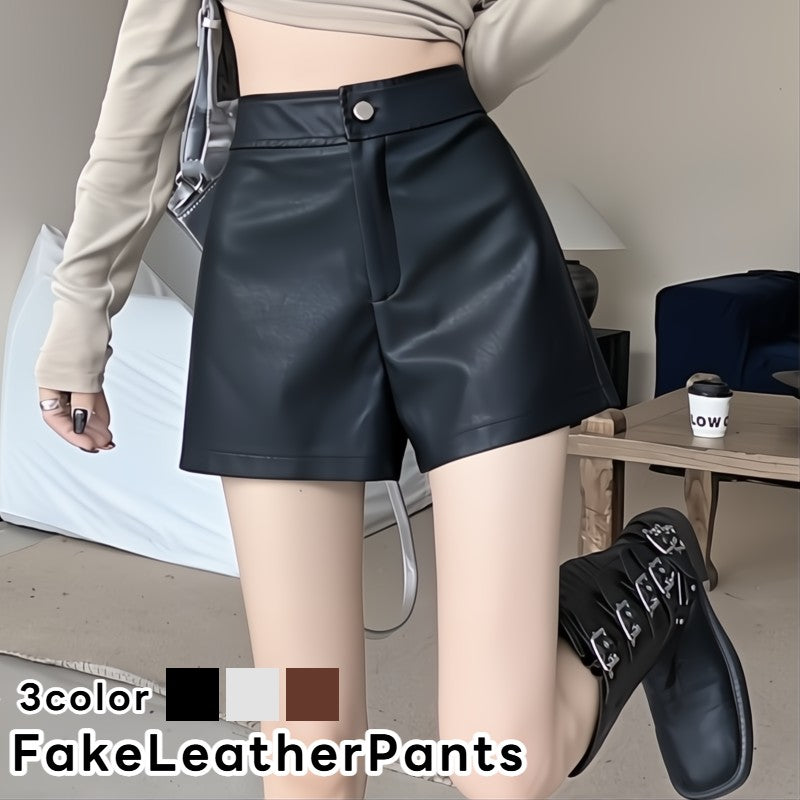 ショートパンツ キュロットパンツ レザー調 フェイクレザー レディース 女性 ボトムス 短パン ハイウエスト 無地 シンプル おしゃれ 可愛い カジュアル
