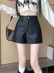 ショートパンツ キュロットパンツ レザー調 フェイクレザー レディース 女性 ボトムス 短パン ハイウエスト 無地 シンプル おしゃれ 可愛い カジュアル