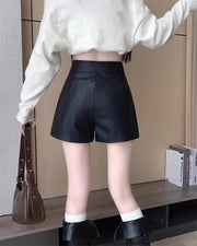 ショートパンツ キュロットパンツ レザー調 フェイクレザー レディース 女性 ボトムス 短パン ハイウエスト 無地 シンプル おしゃれ 可愛い カジュアル