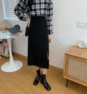 スカート 膝下丈 ミモレ丈 ロング丈 レディース 女性 婦人 大きいサイズ タイトスカート ミディアム丈 ボトムス スリット入り ハイウエスト 単色 無地 Aライン きれいめ おしゃれ かわいい カジュアル シンプル シック お出かけ 通勤 ゆったり 着回し ヘビロテ 灰 黒 春 秋 春服 秋服 夏