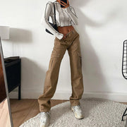 ロングパンツ カーゴパンツ レディース 女性 ボトムス 長ズボン ハイウエスト ポケット カジュアル 無地 シンプル 大きいサイズあり おしゃれ アウトドア お出かけ 婦人用