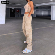 ロングパンツ カーゴパンツ レディース 女性 ボトムス 長ズボン ハイウエスト ポケット カジュアル 無地 シンプル 大きいサイズあり おしゃれ アウトドア お出かけ 婦人用