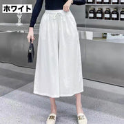 ガウチョパンツ ワイドパンツ レディース 女性 ボトムス 大きいサイズ ゆったり 7分丈 ウエストゴム 無地 単色 シンプル 着回し力 合わせやすい きれいめ お洒落 お出かけ 普段使い 婦人服