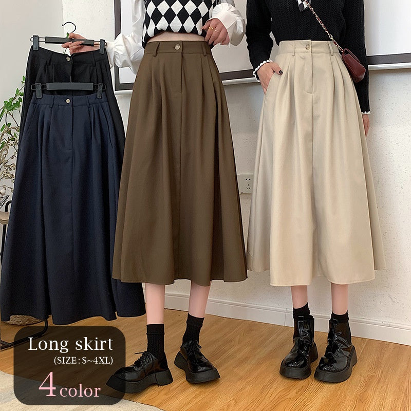 フレアスカート ロングスカート レディース 女性 ボトムス ミモレ丈 前ボタン チャック ジッパー ジップアップ 無地 ベージュ ブラック ネイビー シンプル フェミニン シック 可愛い キュート ライトフォーマル おしゃれ 春 秋