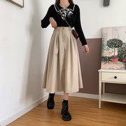 フレアスカート ロングスカート レディース 女性 ボトムス ミモレ丈 前ボタン チャック ジッパー ジップアップ 無地 ベージュ ブラック ネイビー シンプル フェミニン シック 可愛い キュート ライトフォーマル おしゃれ 春 秋