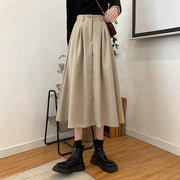 フレアスカート ロングスカート レディース 女性 ボトムス ミモレ丈 前ボタン チャック ジッパー ジップアップ 無地 ベージュ ブラック ネイビー シンプル フェミニン シック 可愛い キュート ライトフォーマル おしゃれ 春 秋