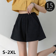ショートパンツ レディース 女性用 ボトムス 短パン ズボン フレア Aライン 無地 大きいサイズ ウエストゴム ポケット付き おしゃれ カジュアル シンプル ブラック ホワイト ピンク 黒 白