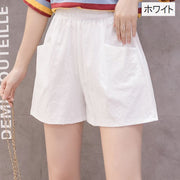 ショートパンツ レディース 女性用 ボトムス 短パン ズボン フレア Aライン 無地 大きいサイズ ウエストゴム ポケット付き おしゃれ カジュアル シンプル ブラック ホワイト ピンク 黒 白