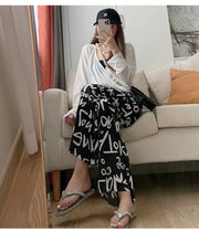 ロングパンツ ワイドパンツ レディース 女性 ボトムス 長ズボン 裾ゴム ウエストゴム 総柄 英字 カジュアル ゆったり 婦人服