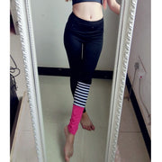 ヨガパンツ フィットネスパンツ トレーニングパンツ レギンス 9分丈 レディース レギパン レギンスパンツ ヨガウェア ボトムス 切り替えデザイン ボーダー柄 ネオンピンク スポーティー おしゃれ かわいい スポーツ ジム 運動 スパッツ