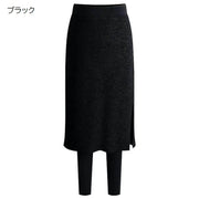 レギンス付きスカート 裏起毛 レディース 女性用 ボトムス 膝下 タイト 無地 大きいサイズ あったか サイドスリット ウエストゴム 体型カバー シンプル カジュアル ゆったり 着回し力 普段着 デイリー スカッツ 婦人用 暖かい 秋 冬 ブラック ライトグレー ダークグレー 黒