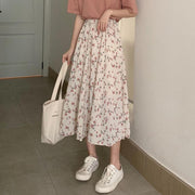 ロングスカート フレアスカート レディース ボトムス ミモレ丈 ロング丈 ウエストゴム Aライン シフォン 花柄 婦人服 女性用 大きいサイズあり ふんわり 可愛い おしゃれ 上品 お出掛け S M L XL 2XL