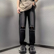 デニムパンツ ロングパンツ メンズ 大きいサイズ ジーンズ ジーパン ワイド ストレート ダメージ加工 無地 ポケット おしゃれ