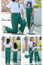 ロングパンツ 長ズボン キッズ ジュニア 子供服 男女兼用 ワイドパンツ リンクコーデ 親子お揃い 無地 単色 シンプル ボトムス かわいい おしゃれ