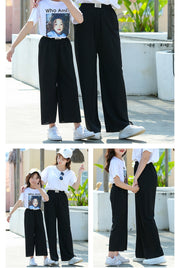 ロングパンツ 長ズボン キッズ ジュニア 子供服 男女兼用 ワイドパンツ リンクコーデ 親子お揃い 無地 単色 シンプル ボトムス かわいい おしゃれ