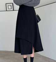 スカート 膝下丈 ミモレ丈 ロング丈 レディース 女性 婦人 大きいサイズ フレアスカート ロング丈 ボトムス スリット入り ハイウエスト 単色 無地 Aライン きれいめ おしゃれ かわいい カジュアル シンプル シック お出かけ 通勤 ゆったり 着回し ヘビロテ 黒 春 秋 夏 冬