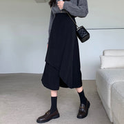 スカート 膝下丈 ミモレ丈 ロング丈 レディース 女性 婦人 大きいサイズ フレアスカート ロング丈 ボトムス スリット入り ハイウエスト 単色 無地 Aライン きれいめ おしゃれ かわいい カジュアル シンプル シック お出かけ 通勤 ゆったり 着回し ヘビロテ 黒 春 秋 夏 冬