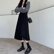 スカート 膝下丈 ミモレ丈 ロング丈 レディース 女性 婦人 大きいサイズ フレアスカート ロング丈 ボトムス スリット入り ハイウエスト 単色 無地 Aライン きれいめ おしゃれ かわいい カジュアル シンプル シック お出かけ 通勤 ゆったり 着回し ヘビロテ 黒 春 秋 夏 冬
