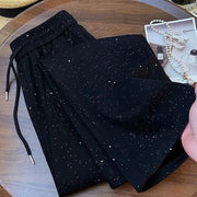 ロングパンツ セミワイドパンツ 長ズボン レディース ボトムス イージーパンツ ラメ キラキラ ウエストゴム 婦人服 女性用 大きいサイズあり カジュアル 楽ちん 普段着 お出掛け 部屋着 ルームウェア S M L XL 2XL 3XL