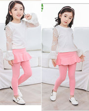 レギンス付きスカート スカッツ ミニスカート レギンスパンツ スパッツ ロングパンツ 子供服 キッズ ジュニア 女の子 ガールズ ボトムス 重ね着風 おしゃれ かわいい