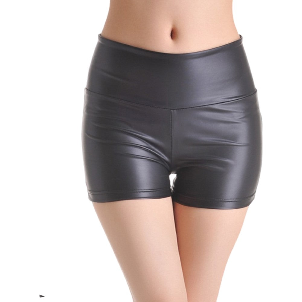 ショートパンツ レザー調パンツ レディース 女性 ボトムス 1分丈 ハイウエスト レザー調 フェイクレザー フィット レギンス スパッツ 無地 ブラック 黒 ヒョウ柄 レオパード柄 お洒落 お出かけ 普段使い 婦人服