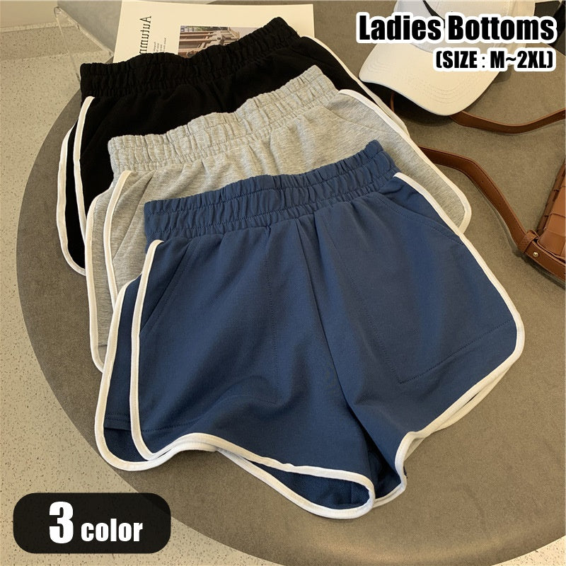 ショートパンツ 短パン 部屋着 ルームウェア レディース 女性 ボトムス ゴムウエスト ショート丈 ミニ丈 ポケット付き サイドライン ブラック グレー ブルー シンプル カジュアル スポーティ ラフ 可愛い キュート おしゃれ 春 夏
