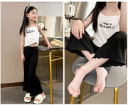 ロングパンツ キッズ 女の子 ワイドパンツ フレアパンツ 子供服 夏 薄手 無地 ウエストゴム ボトムス メロウ風 かわいい キュート お洒落 カジュアル 通園 通学 普段着 お出かけ